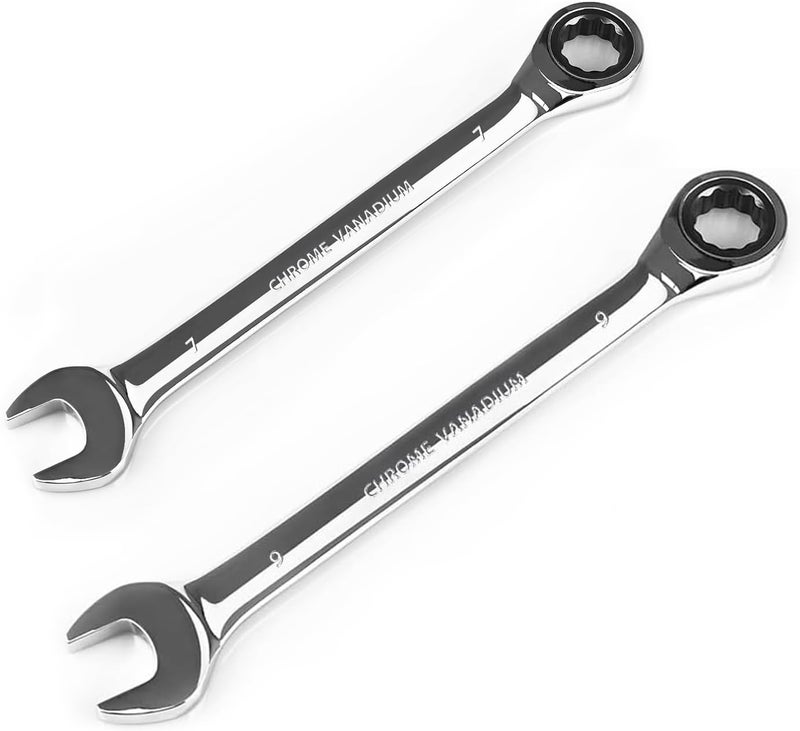 Egofine 7mm Wrench and 9mm Ratchet wrench, Metric Ratcheting Wrench Set, Industrial Grade Gear Spanner with 12 Point Box End, 72-Teeth Ratchet, Chrome Vanadium Steel - Image 1